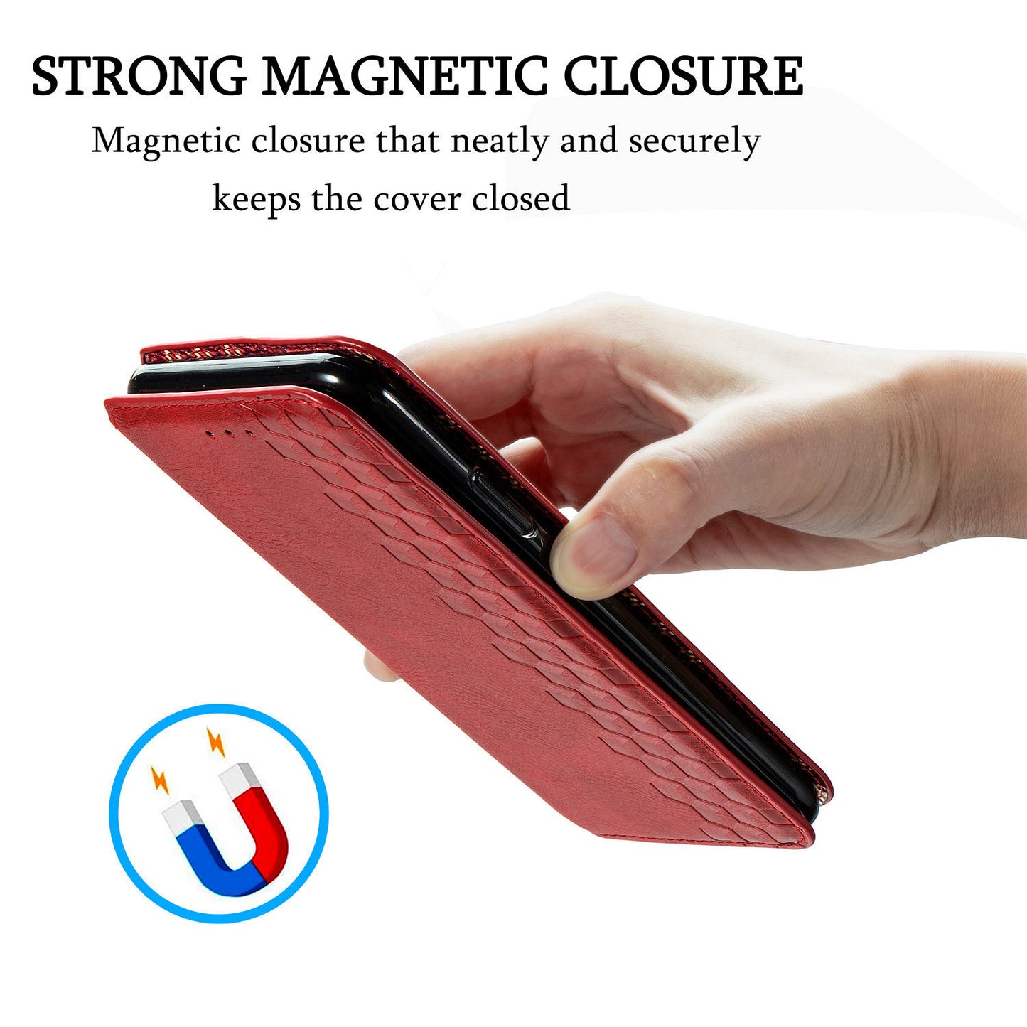 Auto-Absorbed PU Leather Case for Samsung Galaxy S20 Plus/S20 Plus 5G, Rhombus Imprinting Wallet Stand Design Phone Accessory - Red