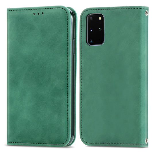 For Samsung Galaxy S20 Plus / S20 Plus 5G PU Leather + TPU Well-protected Retro Skin-touch Feeling Case Card Slots Stand Magnetic Absorption Shell - Green