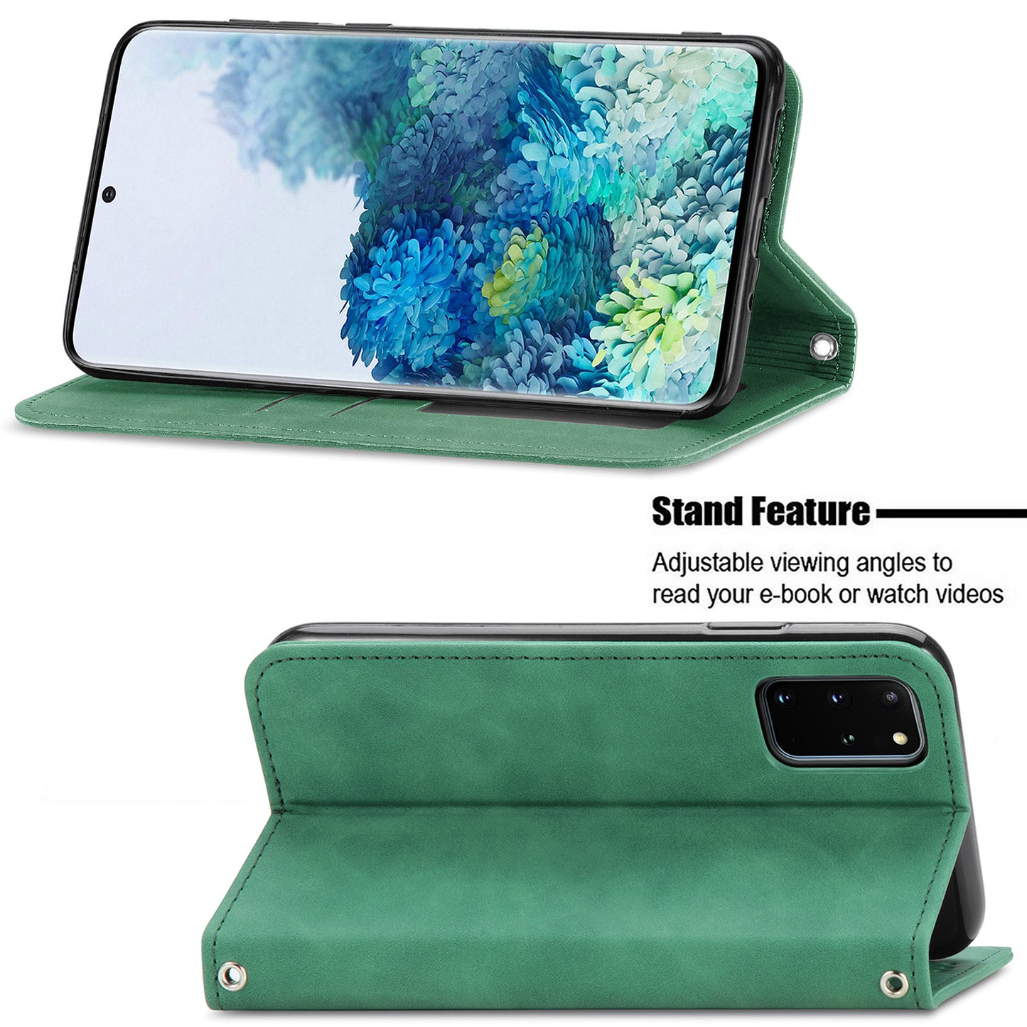 For Samsung Galaxy S20 Plus / S20 Plus 5G PU Leather + TPU Well-protected Retro Skin-touch Feeling Case Card Slots Stand Magnetic Absorption Shell - Green