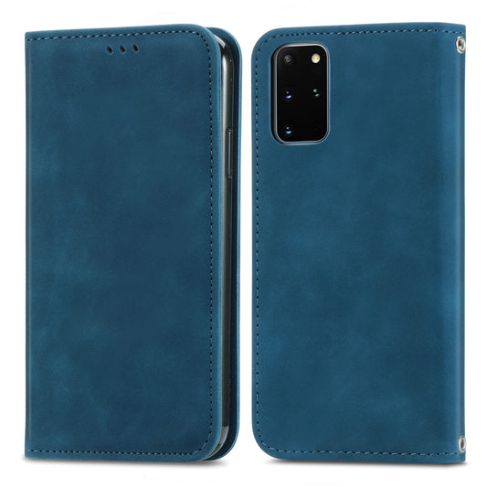 For Samsung Galaxy S20 Plus / S20 Plus 5G PU Leather + TPU Well-protected Retro Skin-touch Feeling Case Card Slots Stand Magnetic Absorption Shell - Blue