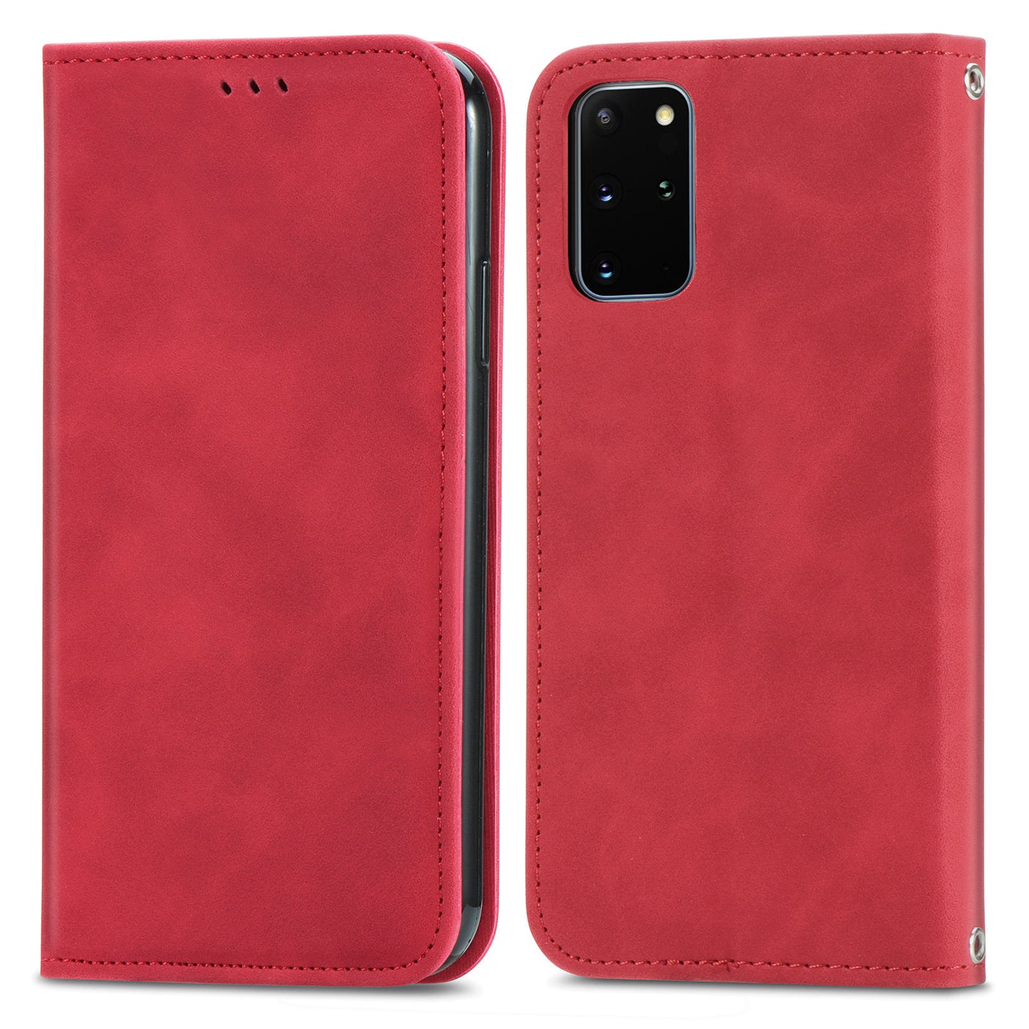 For Samsung Galaxy S20 Plus / S20 Plus 5G PU Leather + TPU Well-protected Retro Skin-touch Feeling Case Card Slots Stand Magnetic Absorption Shell - Red