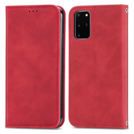 For Samsung Galaxy S20 Plus / S20 Plus 5G PU Leather + TPU Well-protected Retro Skin-touch Feeling Case Card Slots Stand Magnetic Absorption Shell - Red