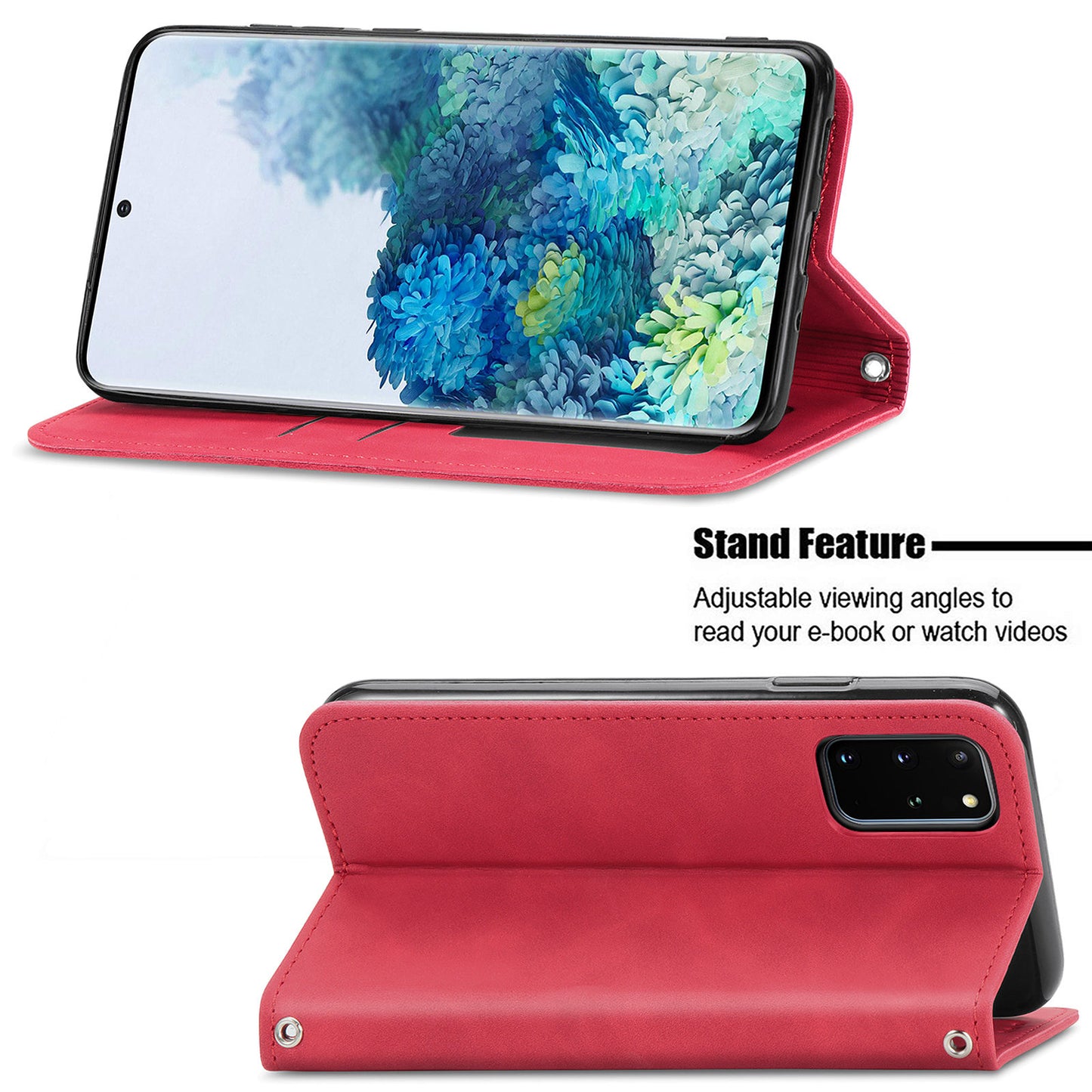 For Samsung Galaxy S20 Plus / S20 Plus 5G PU Leather + TPU Well-protected Retro Skin-touch Feeling Case Card Slots Stand Magnetic Absorption Shell - Red