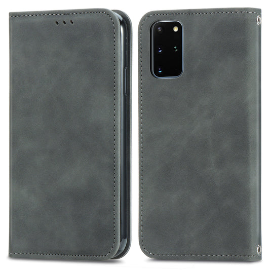 For Samsung Galaxy S20 Plus / S20 Plus 5G PU Leather + TPU Well-protected Retro Skin-touch Feeling Case Card Slots Stand Magnetic Absorption Shell - Grey
