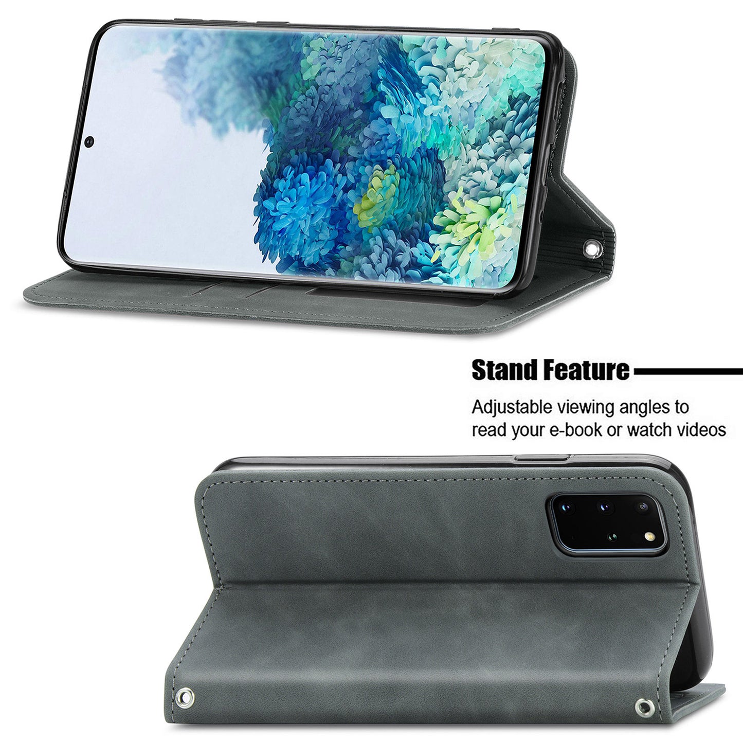 For Samsung Galaxy S20 Plus / S20 Plus 5G PU Leather + TPU Well-protected Retro Skin-touch Feeling Case Card Slots Stand Magnetic Absorption Shell - Grey