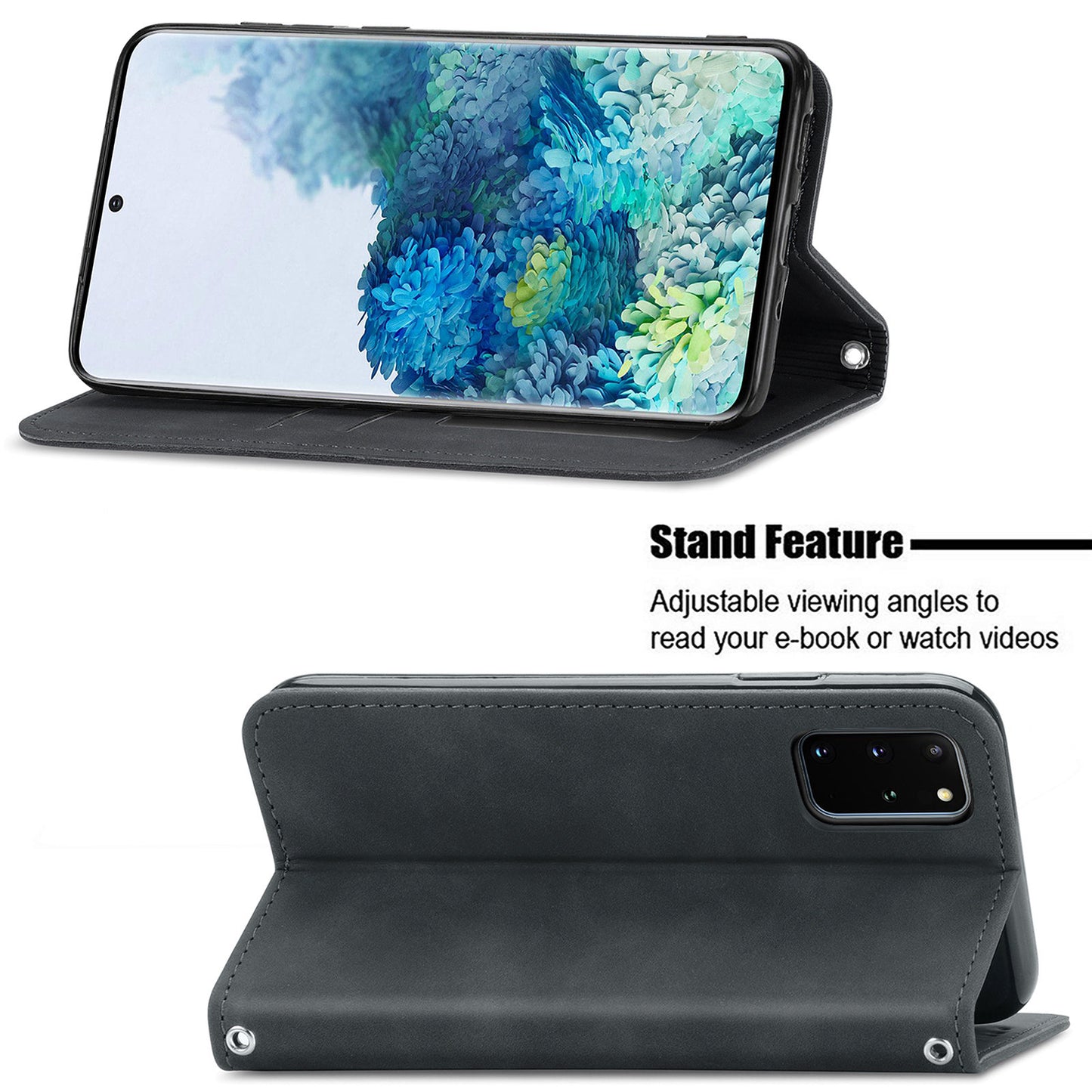 For Samsung Galaxy S20 Plus / S20 Plus 5G PU Leather + TPU Well-protected Retro Skin-touch Feeling Case Card Slots Stand Magnetic Absorption Shell - Black