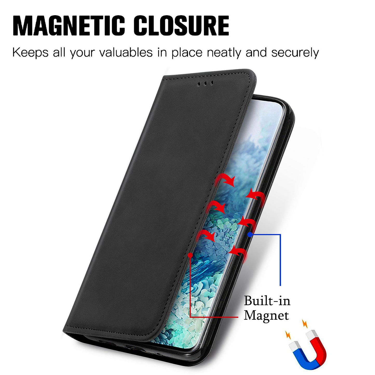 For Samsung Galaxy S20 Plus / S20 Plus 5G PU Leather + TPU Well-protected Retro Skin-touch Feeling Case Card Slots Stand Magnetic Absorption Shell - Black