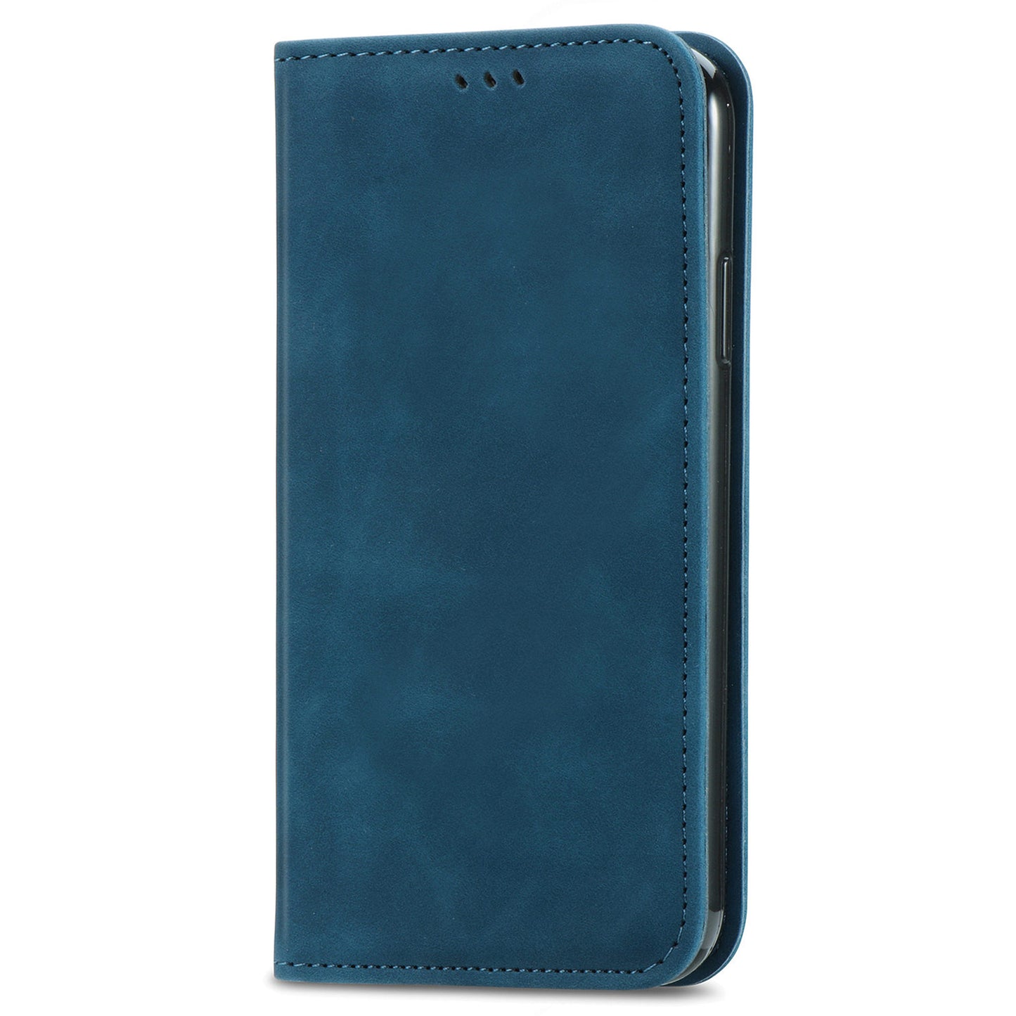 For Samsung Galaxy S20 Ultra Card Slots Retro Skin-touch Feeling Case Auto-absorbed Magnetic Stand Function PU Leather Shell - Blue