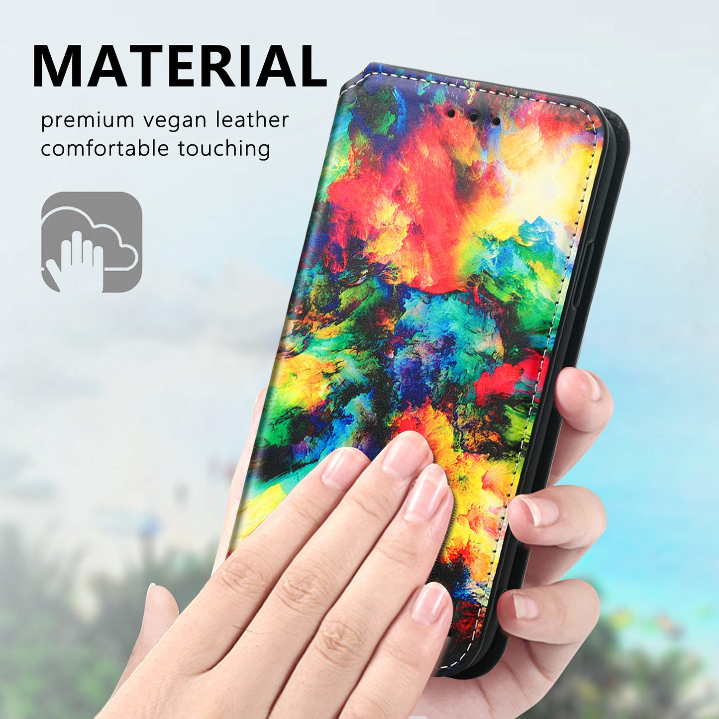 CASENEO 001 Series for Samsung Galaxy S20 FE 2022/S20 FE 4G/5G/S20 Lite/S20 Fan Edition 4G/5G Pattern Printing Leather Case RFID Blocking Wallet Stand Magnetic Closure Phone Cover - Iridescent Cloud