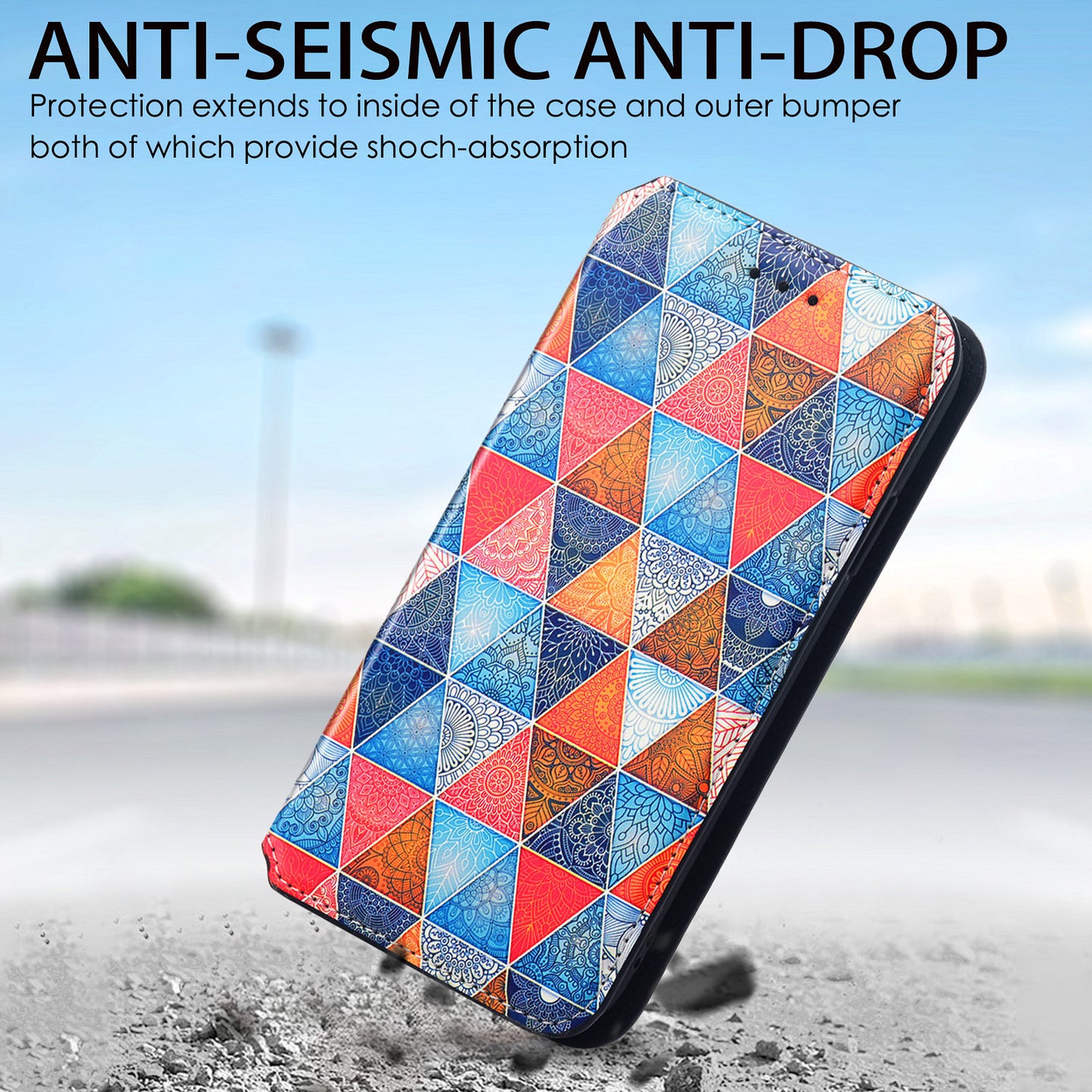 CASENEO 001 Series for Samsung Galaxy S20 FE 2022/S20 FE 4G/5G/S20 Lite/S20 Fan Edition 4G/5G Pattern Printing Leather Case RFID Blocking Wallet Stand Magnetic Closure Phone Cover - Rhombus/Mandala