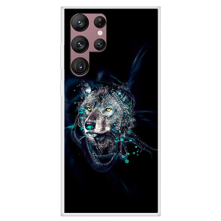 For Samsung Galaxy S22 Ultra 5G Shockproof Phone Case Pattern Printed Soft TPU Phone Protective Cover - Wolf