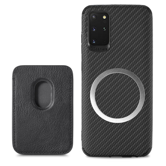 For Samsung Galaxy S20 Plus/Plus 5G PU Leather Coated TPU + PVC Phone Case Detachable Card Holder Carbon Fiber Texture Anti-fingerprint Case Cover - Black