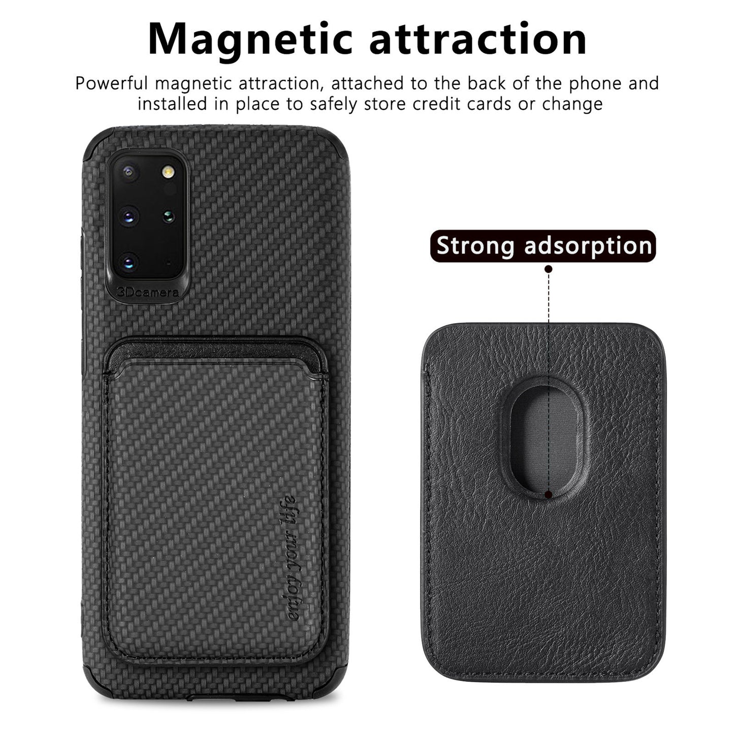 For Samsung Galaxy S20 Plus/Plus 5G PU Leather Coated TPU + PVC Phone Case Detachable Card Holder Carbon Fiber Texture Anti-fingerprint Case Cover - Black