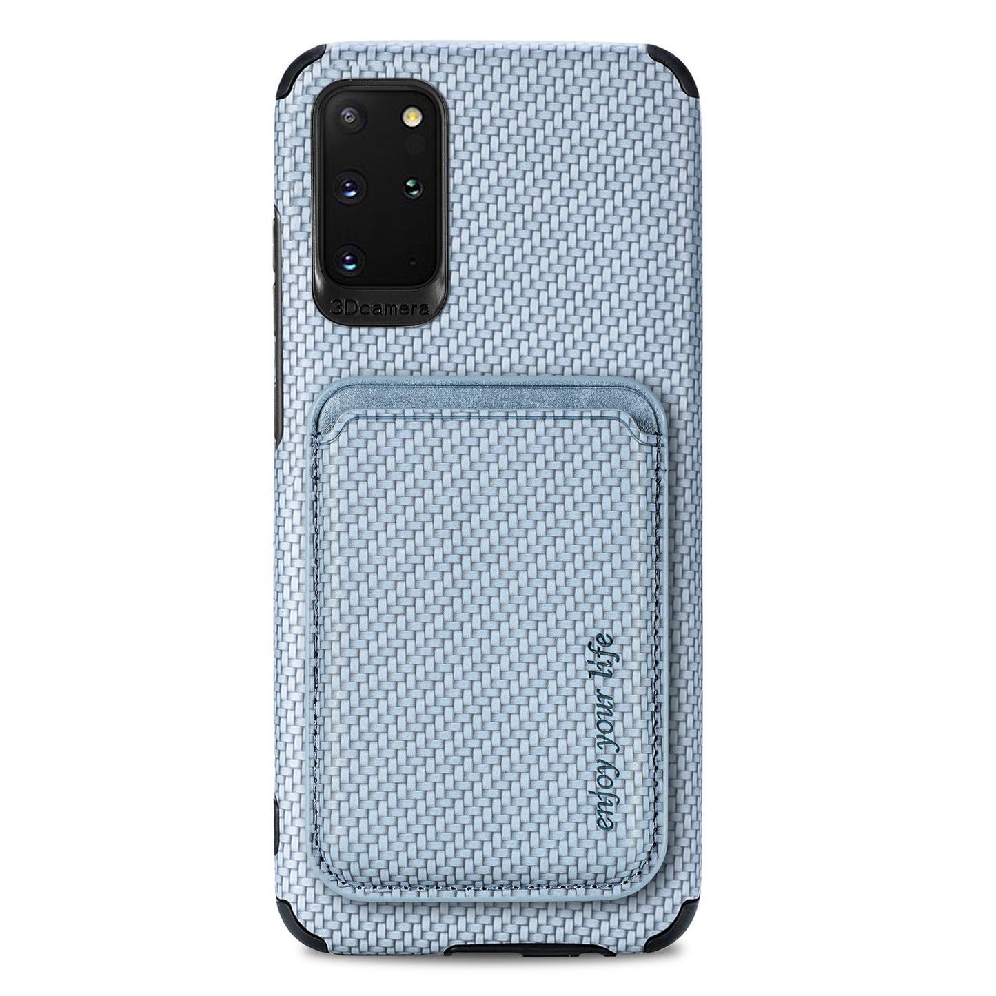 For Samsung Galaxy S20 Plus/Plus 5G PU Leather Coated TPU + PVC Phone Case Detachable Card Holder Carbon Fiber Texture Anti-fingerprint Case Cover - Blue