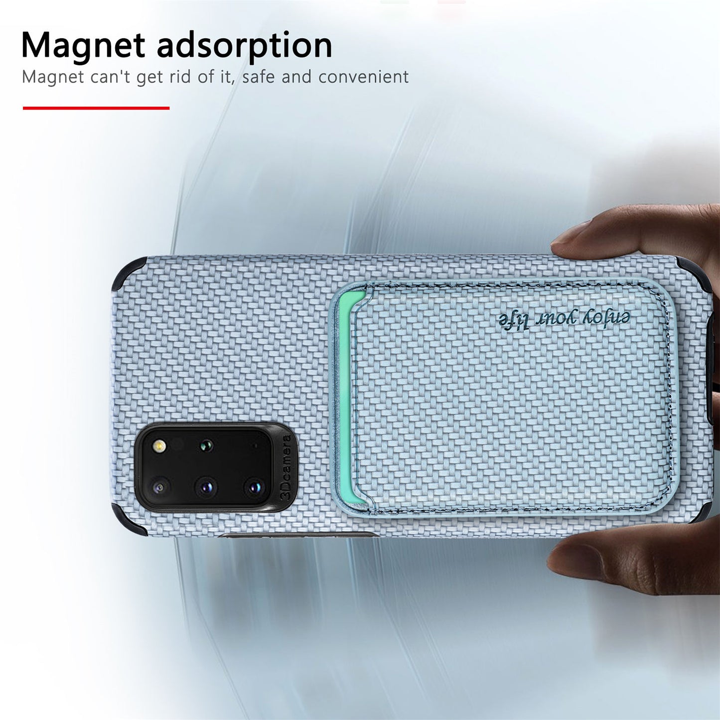 For Samsung Galaxy S20 Plus/Plus 5G PU Leather Coated TPU + PVC Phone Case Detachable Card Holder Carbon Fiber Texture Anti-fingerprint Case Cover - Blue