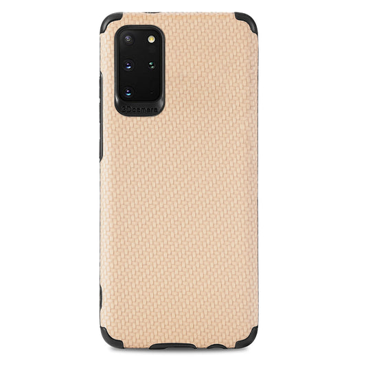 For Samsung Galaxy S20 Plus 5G/4G Cell Phone Cover Fiber Texture PU Leather Coated TPU + PVC Anti-fingerprint Protective Case - Khaki