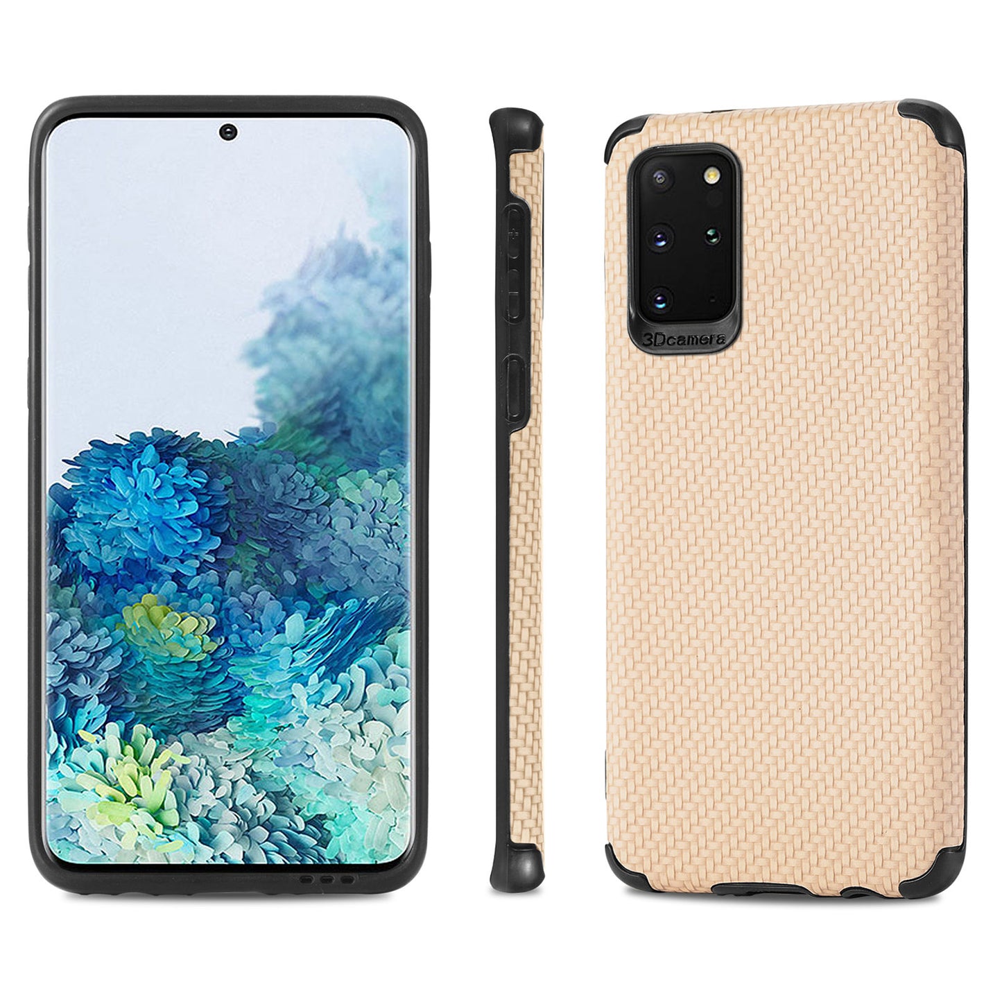 For Samsung Galaxy S20 Plus 5G/4G Cell Phone Cover Fiber Texture PU Leather Coated TPU + PVC Anti-fingerprint Protective Case - Khaki