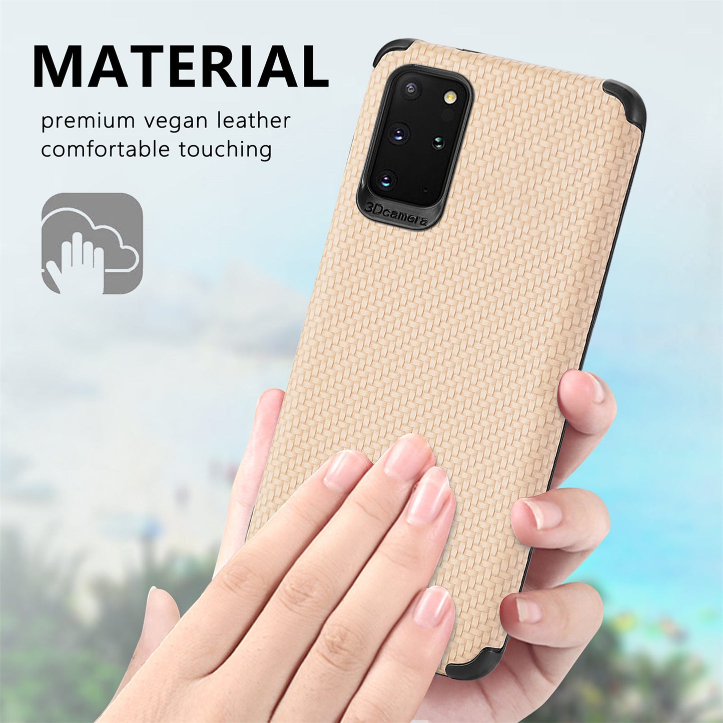 For Samsung Galaxy S20 Plus 5G/4G Cell Phone Cover Fiber Texture PU Leather Coated TPU + PVC Anti-fingerprint Protective Case - Khaki