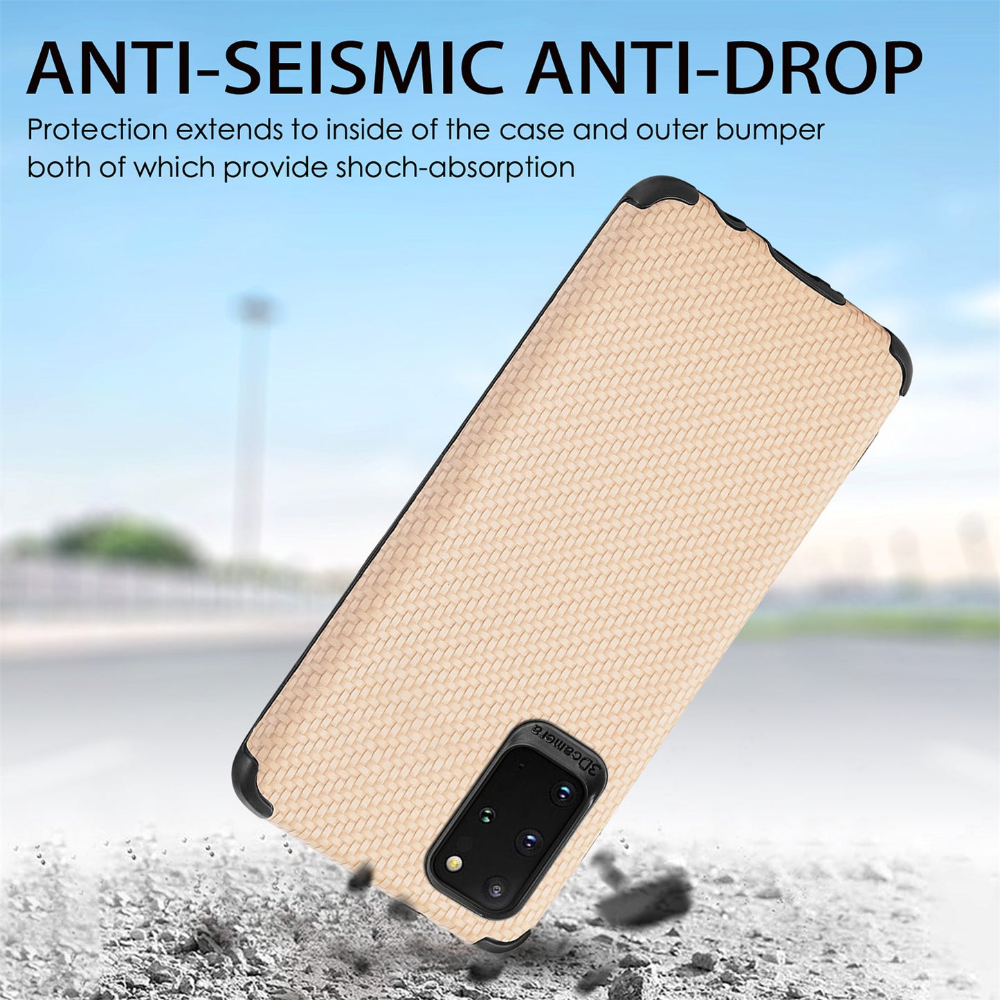 For Samsung Galaxy S20 Plus 5G/4G Cell Phone Cover Fiber Texture PU Leather Coated TPU + PVC Anti-fingerprint Protective Case - Khaki