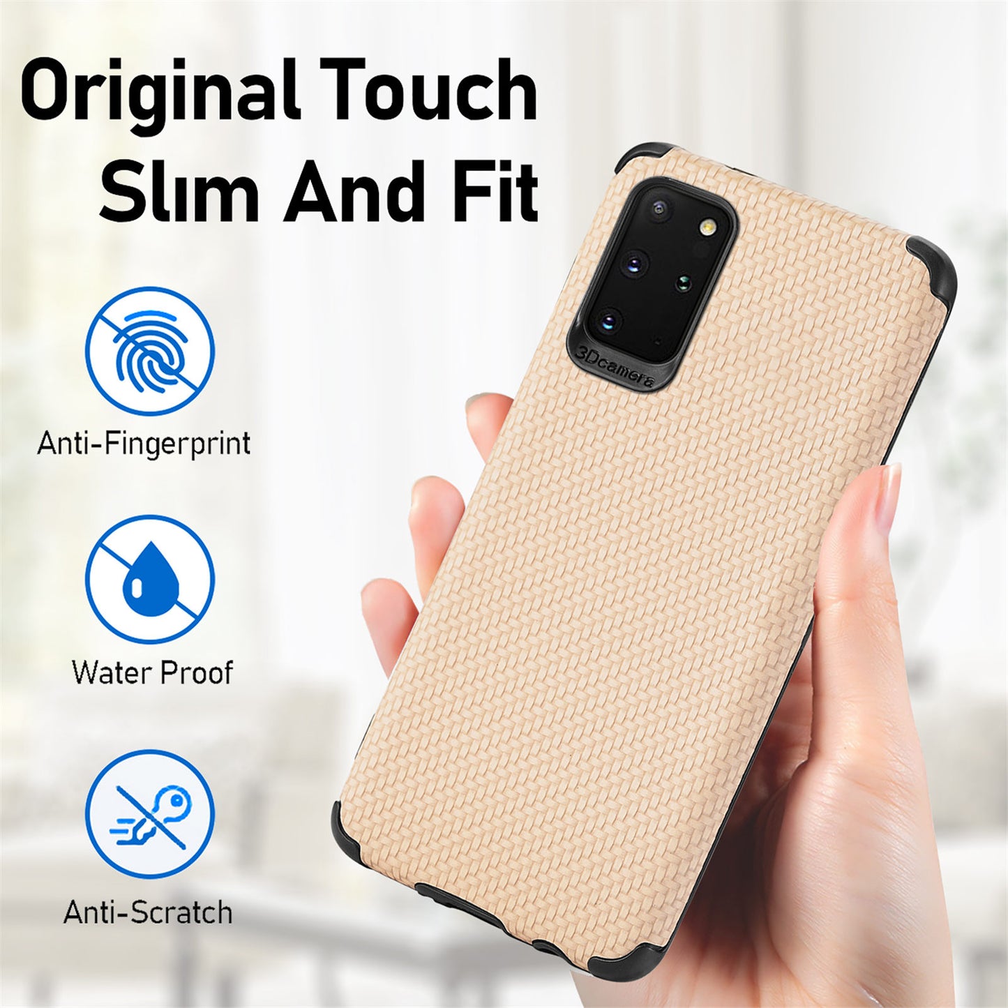 For Samsung Galaxy S20 Plus 5G/4G Cell Phone Cover Fiber Texture PU Leather Coated TPU + PVC Anti-fingerprint Protective Case - Khaki