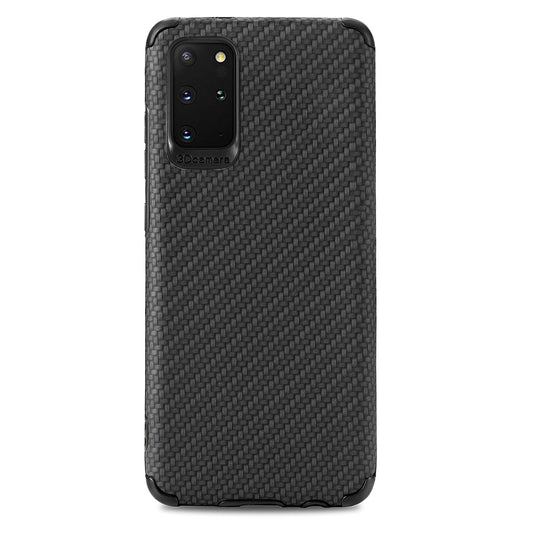 For Samsung Galaxy S20 Plus 5G/4G Cell Phone Cover Fiber Texture PU Leather Coated TPU + PVC Anti-fingerprint Protective Case - Black