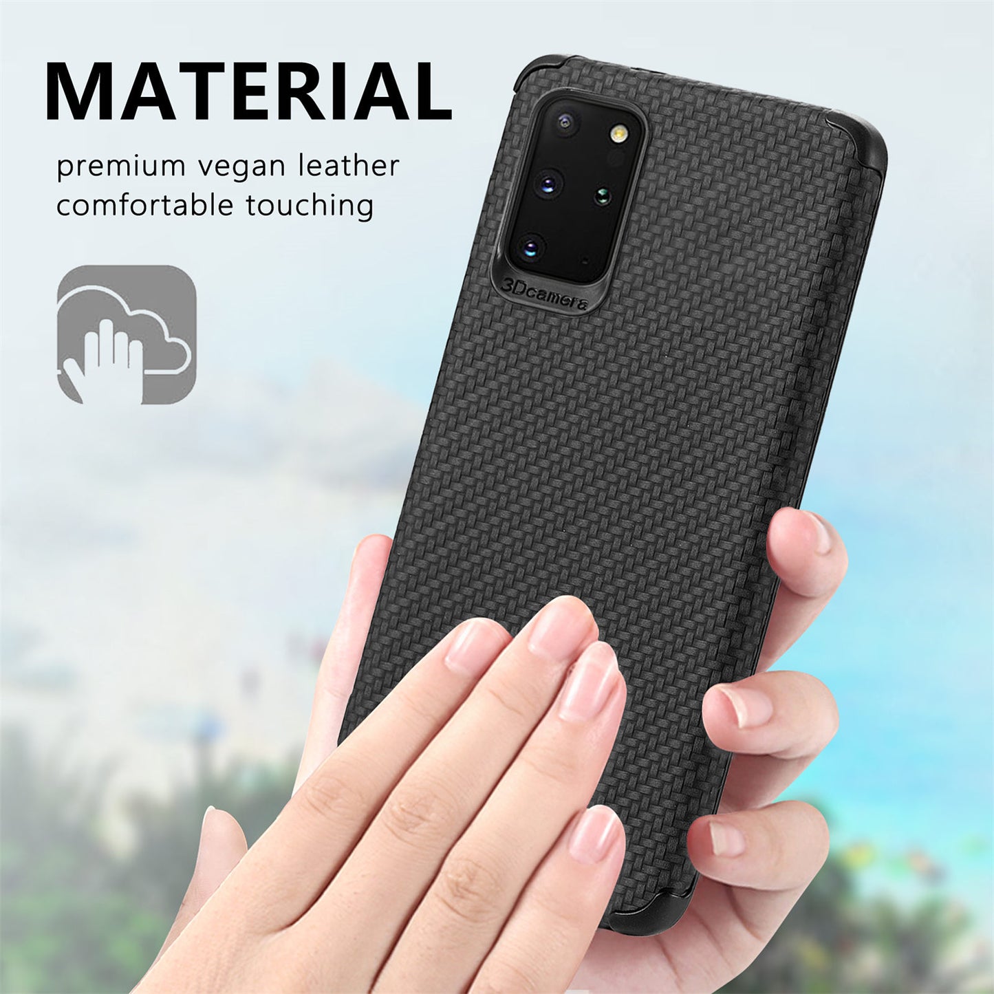 For Samsung Galaxy S20 Plus 5G/4G Cell Phone Cover Fiber Texture PU Leather Coated TPU + PVC Anti-fingerprint Protective Case - Black