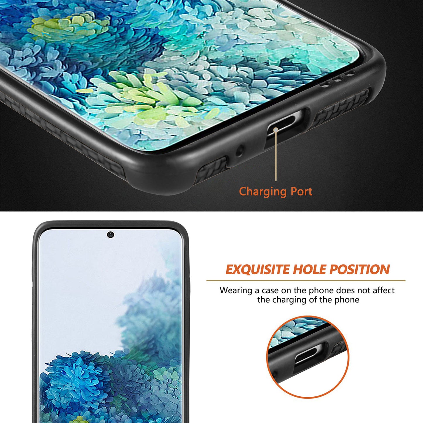 For Samsung Galaxy S20 Plus 5G/4G Cell Phone Cover Fiber Texture PU Leather Coated TPU + PVC Anti-fingerprint Protective Case - Black
