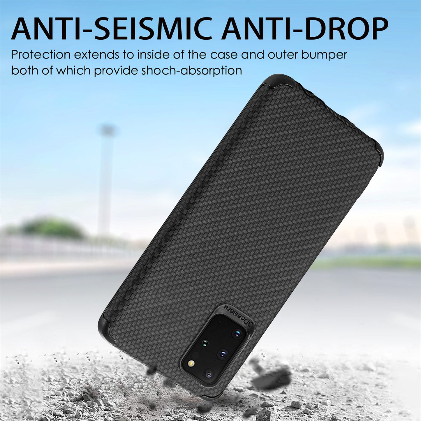 For Samsung Galaxy S20 Plus 5G/4G Cell Phone Cover Fiber Texture PU Leather Coated TPU + PVC Anti-fingerprint Protective Case - Black