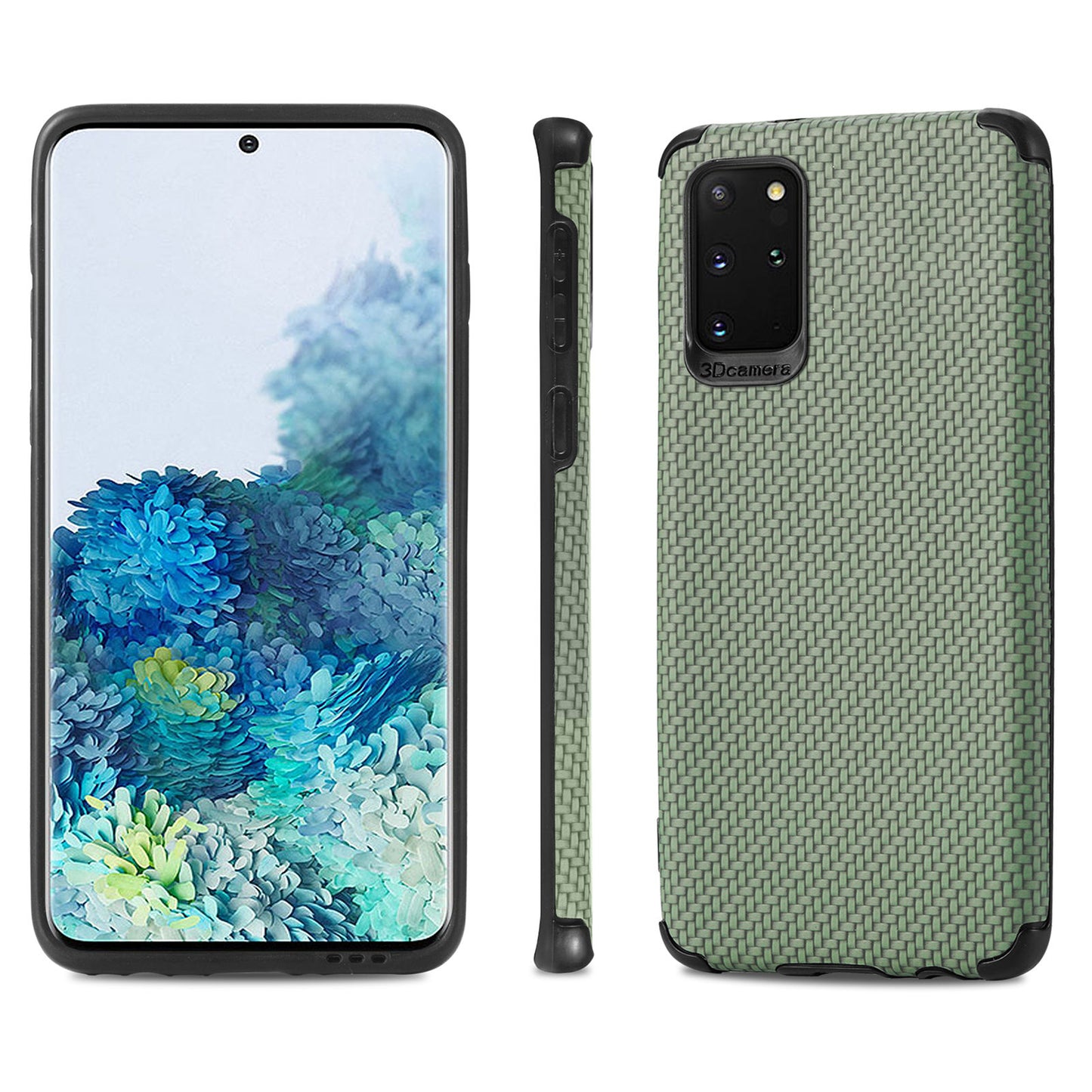 For Samsung Galaxy S20 Plus 5G/4G Cell Phone Cover Fiber Texture PU Leather Coated TPU + PVC Anti-fingerprint Protective Case - Green