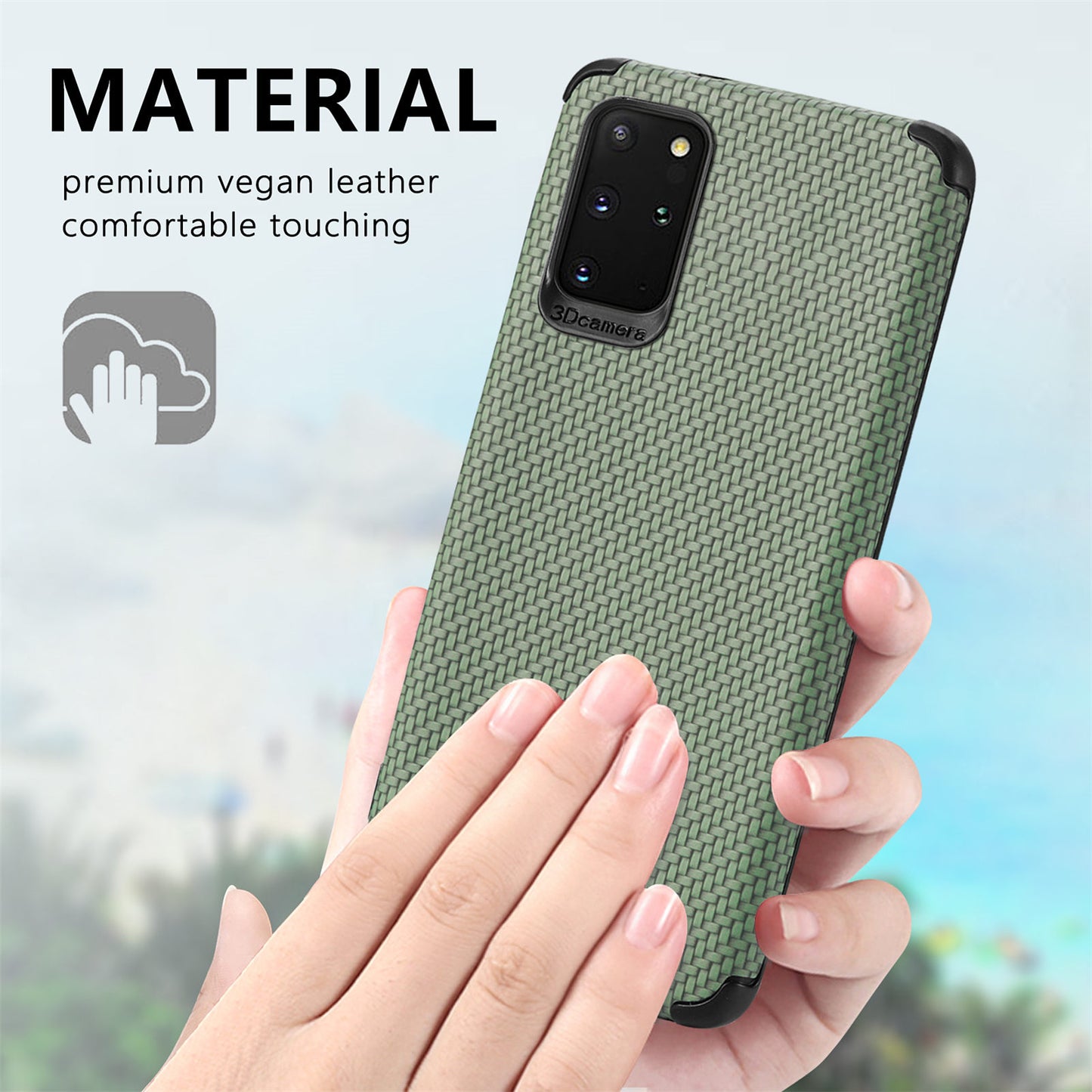 For Samsung Galaxy S20 Plus 5G/4G Cell Phone Cover Fiber Texture PU Leather Coated TPU + PVC Anti-fingerprint Protective Case - Green