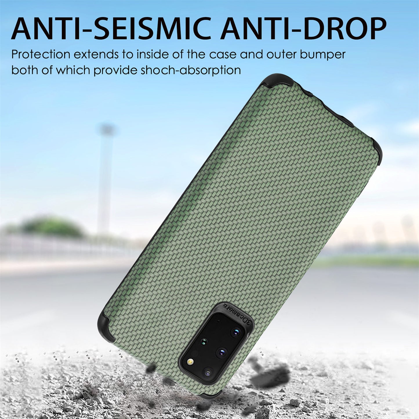 For Samsung Galaxy S20 Plus 5G/4G Cell Phone Cover Fiber Texture PU Leather Coated TPU + PVC Anti-fingerprint Protective Case - Green