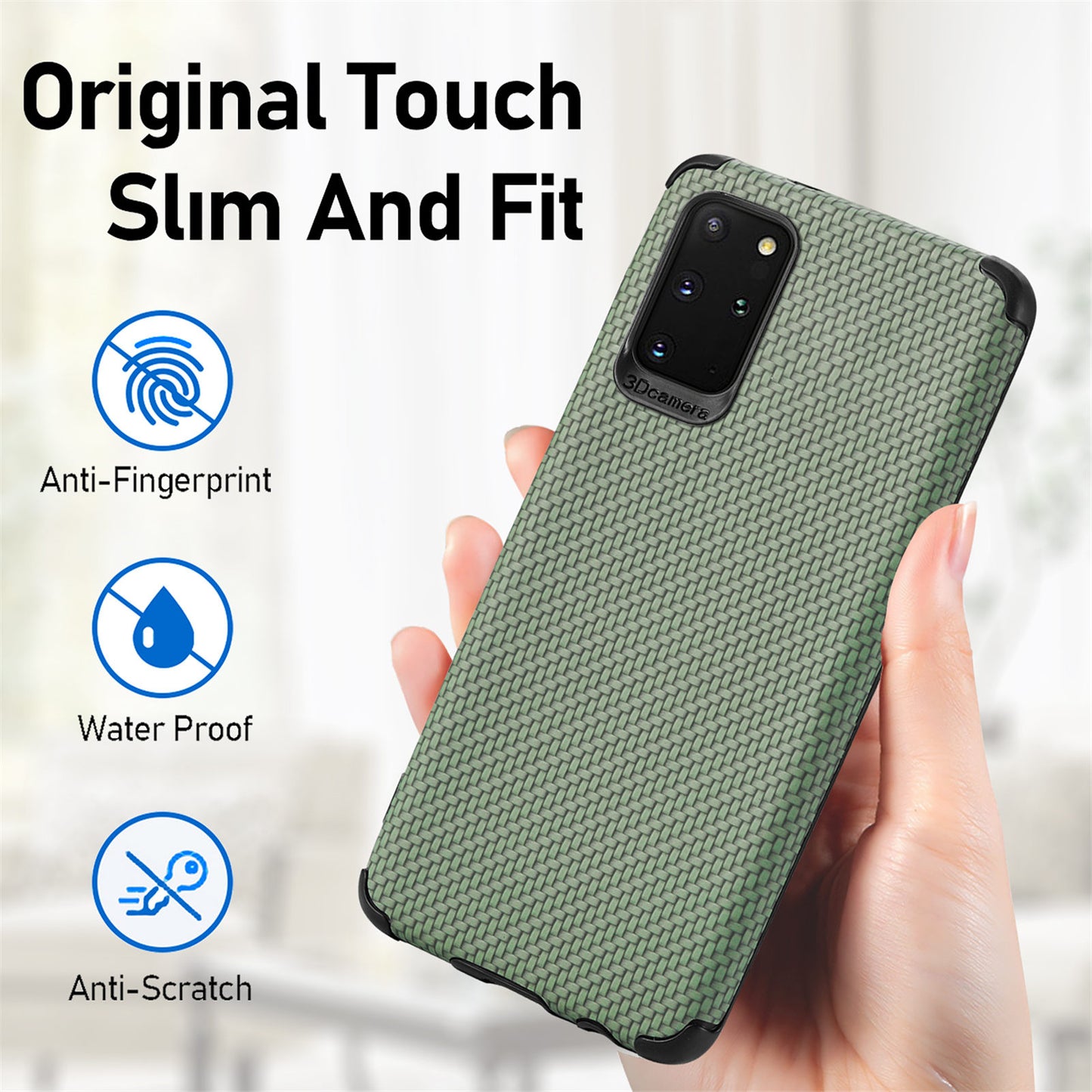 For Samsung Galaxy S20 Plus 5G/4G Cell Phone Cover Fiber Texture PU Leather Coated TPU + PVC Anti-fingerprint Protective Case - Green