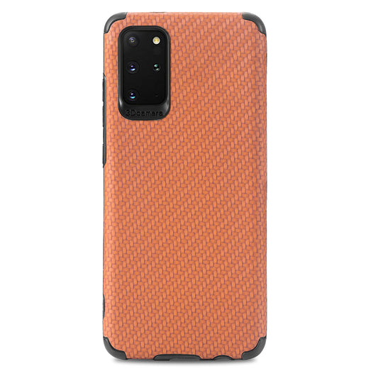 For Samsung Galaxy S20 Plus 5G/4G Cell Phone Cover Fiber Texture PU Leather Coated TPU + PVC Anti-fingerprint Protective Case - Brown