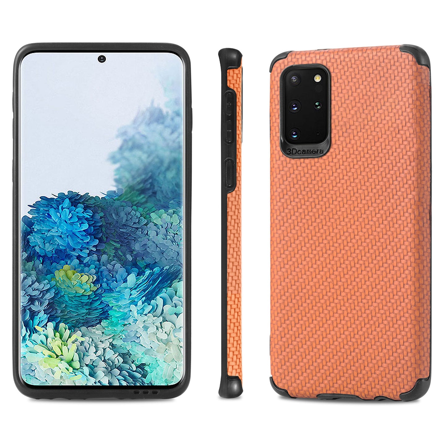 For Samsung Galaxy S20 Plus 5G/4G Cell Phone Cover Fiber Texture PU Leather Coated TPU + PVC Anti-fingerprint Protective Case - Brown