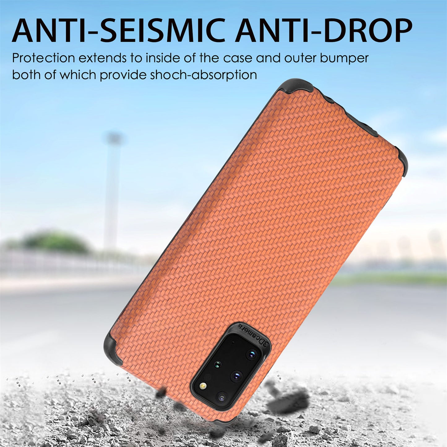 For Samsung Galaxy S20 Plus 5G/4G Cell Phone Cover Fiber Texture PU Leather Coated TPU + PVC Anti-fingerprint Protective Case - Brown