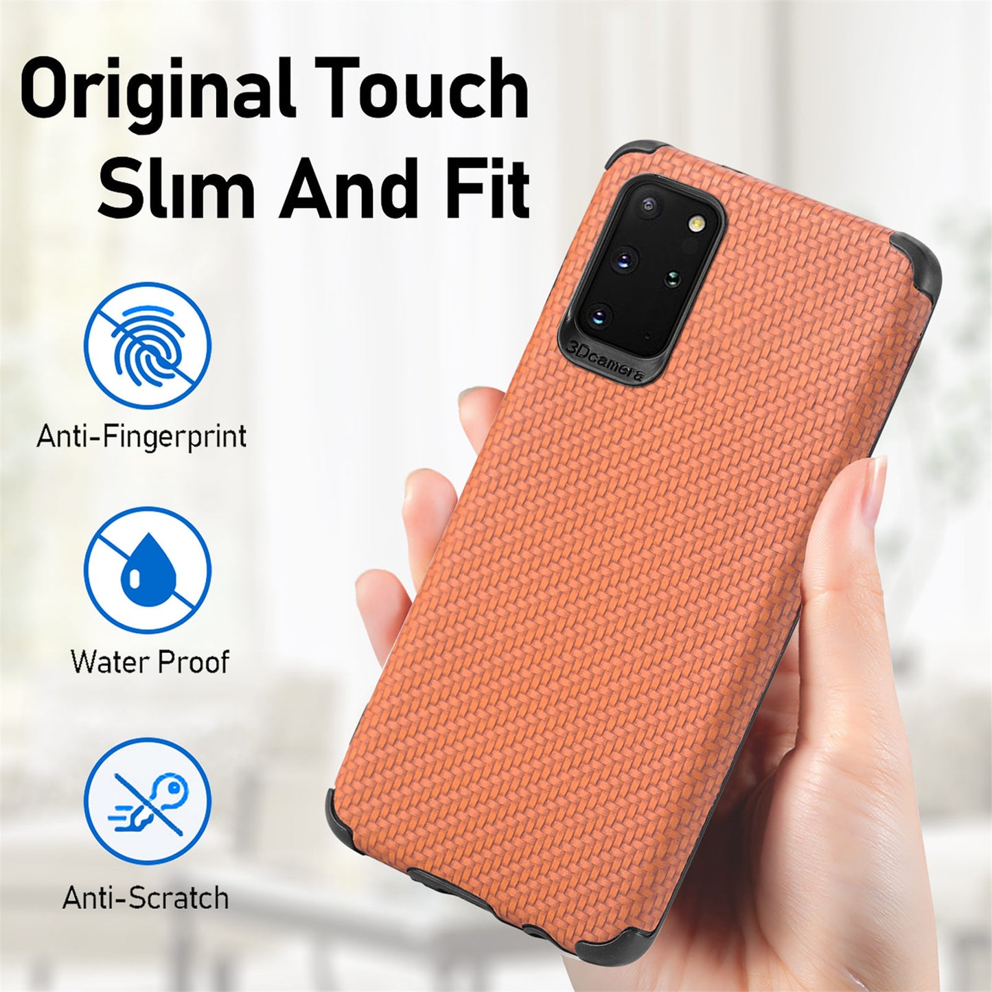 For Samsung Galaxy S20 Plus 5G/4G Cell Phone Cover Fiber Texture PU Leather Coated TPU + PVC Anti-fingerprint Protective Case - Brown