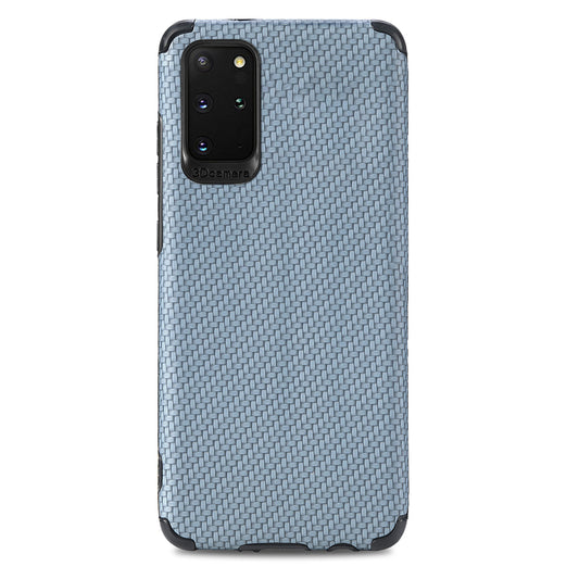 For Samsung Galaxy S20 Plus 5G/4G Cell Phone Cover Fiber Texture PU Leather Coated TPU + PVC Anti-fingerprint Protective Case - Sky Blue