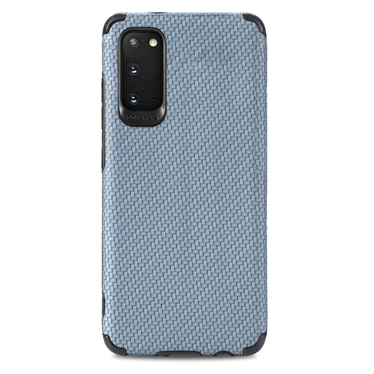 For Samsung Galaxy S20 4G/5G PU Leather Coated Flexible TPU + PVC Phone Back Case Fiber Texture Anti-fingerprint Cover - Sky Blue