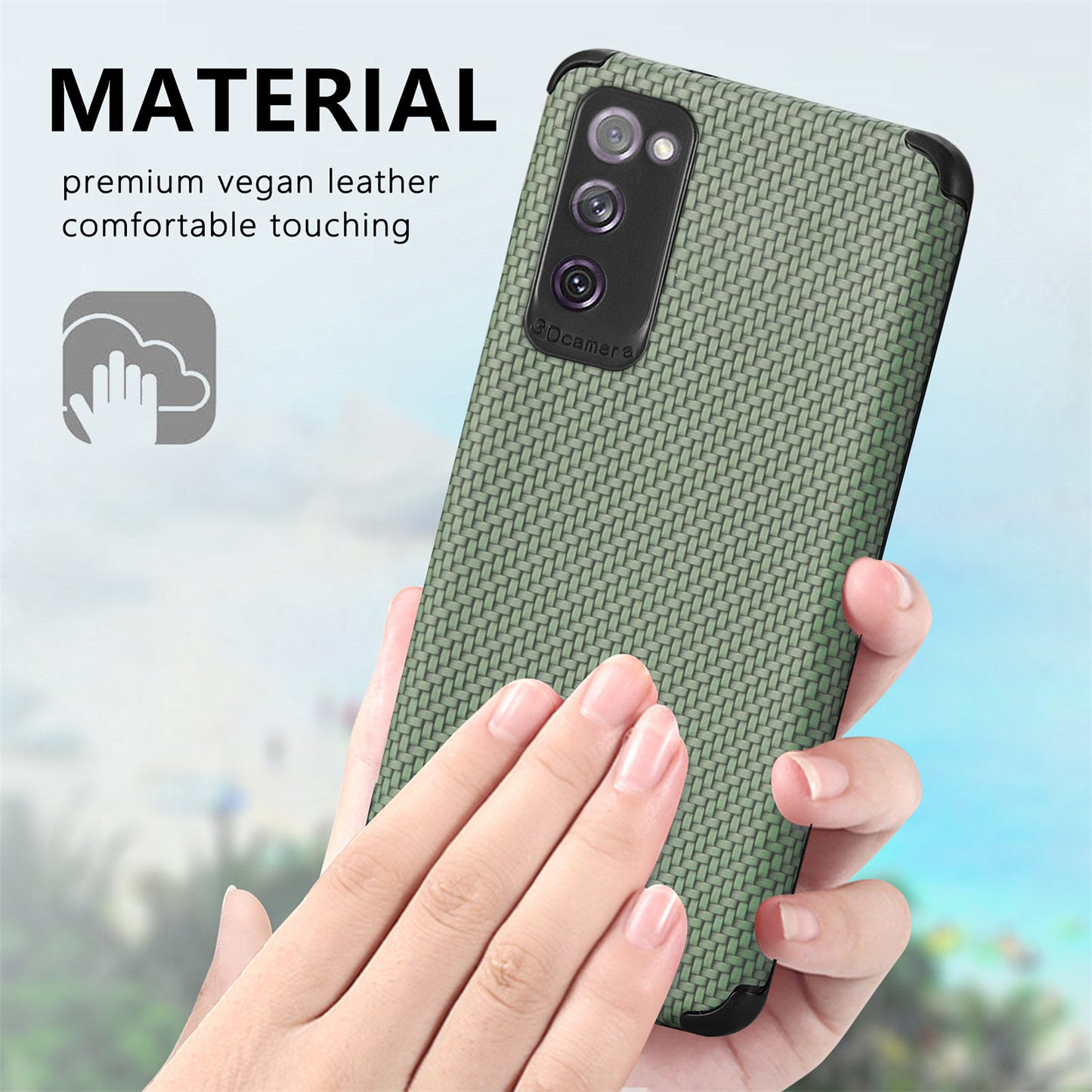 For Samsung Galaxy S20 FE 2022/S20 FE 4G/FE 5G/S20 Lite Fiber Texture Anti-scratch Protective Cover PU Leather Coated TPU + PVC Phone Back Case - Green
