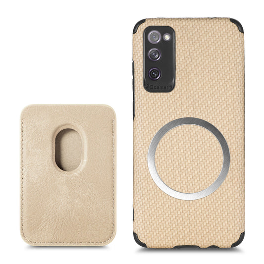 For Samsung Galaxy S20 FE 2022/S20 FE 5G/4G / Galaxy S20 Lite Dustproof PU Leather Coated TPU + PVC Phone Case Detachable Card Holder Carbon Fiber Texture Protective Cover - Khaki