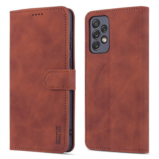 AZNS PU Leather Wallet Mobile Phone Case for Samsung Galaxy A73 5G Hands-free Supporting Stand Phone Cover Shell - Brown