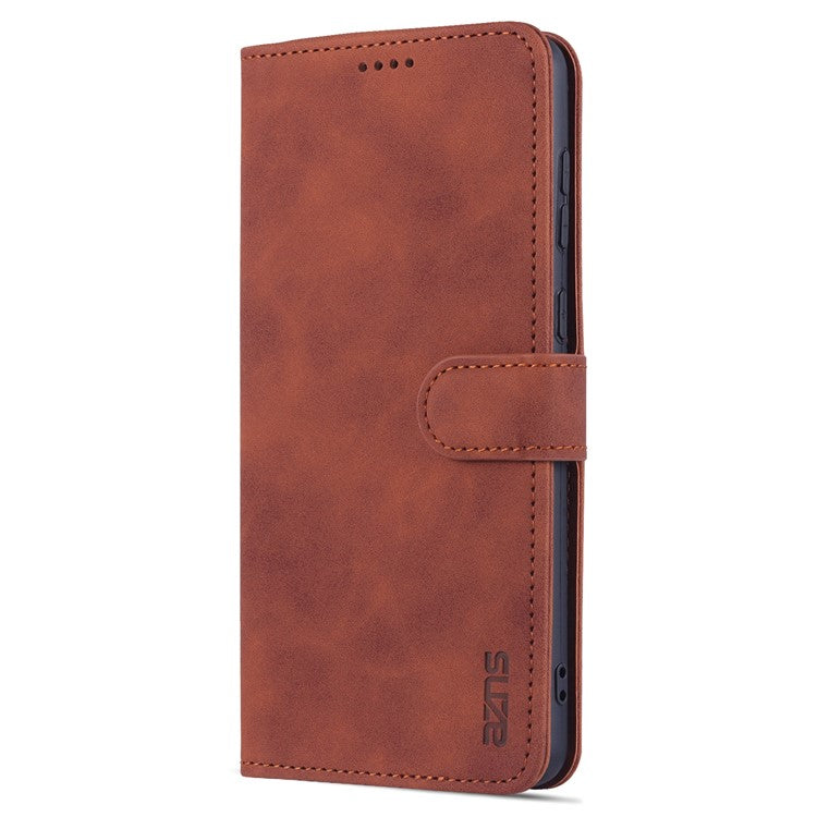 AZNS PU Leather Wallet Mobile Phone Case for Samsung Galaxy A73 5G Hands-free Supporting Stand Phone Cover Shell - Brown