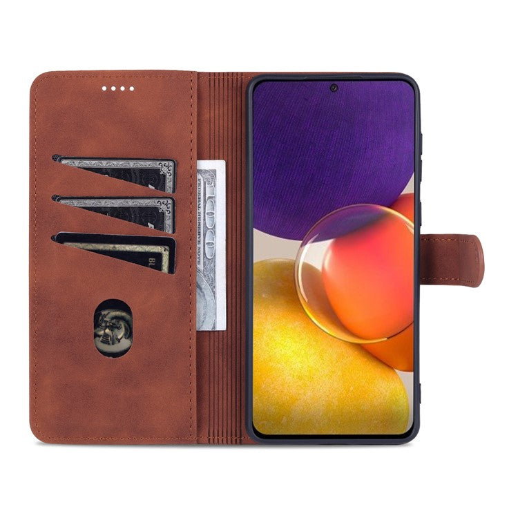 AZNS PU Leather Wallet Mobile Phone Case for Samsung Galaxy A73 5G Hands-free Supporting Stand Phone Cover Shell - Brown