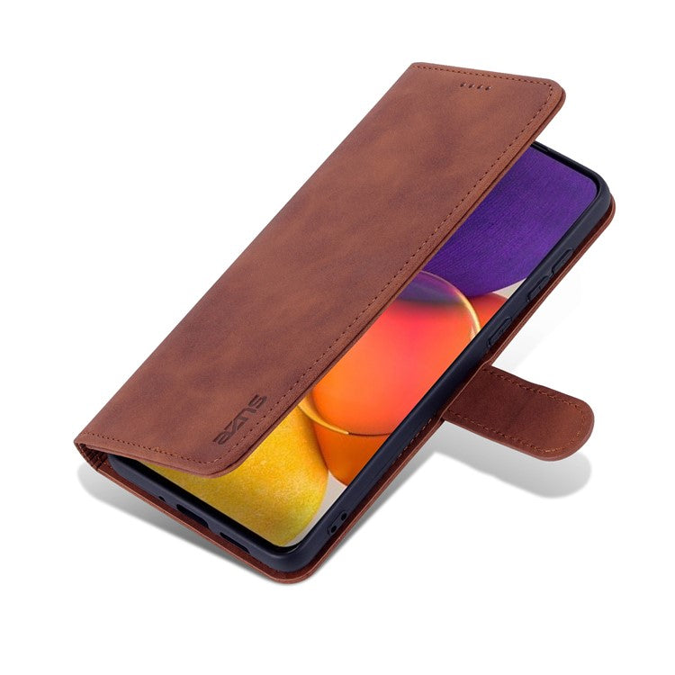 AZNS PU Leather Wallet Mobile Phone Case for Samsung Galaxy A73 5G Hands-free Supporting Stand Phone Cover Shell - Brown