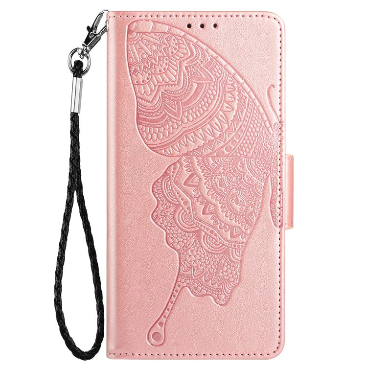 Wallet Phone Case for Samsung Galaxy A33 5G Butterfly Flower Imprinted PU Leather Cover Scratch Resistant Phone Protector with Stand - Rose Gold