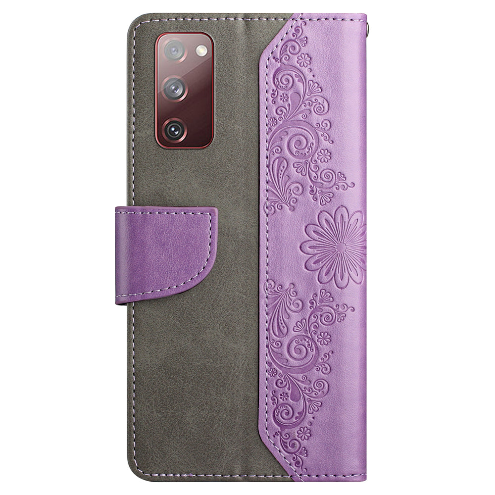 Wallet Stand Phone Case for Samsung Galaxy S20 FE 2022/S20 FE 4G/FE 5G/S20 Lite Scratch Resistant PU Leather Cover Butterfly Flower Imprinted Phone Protector - Purple