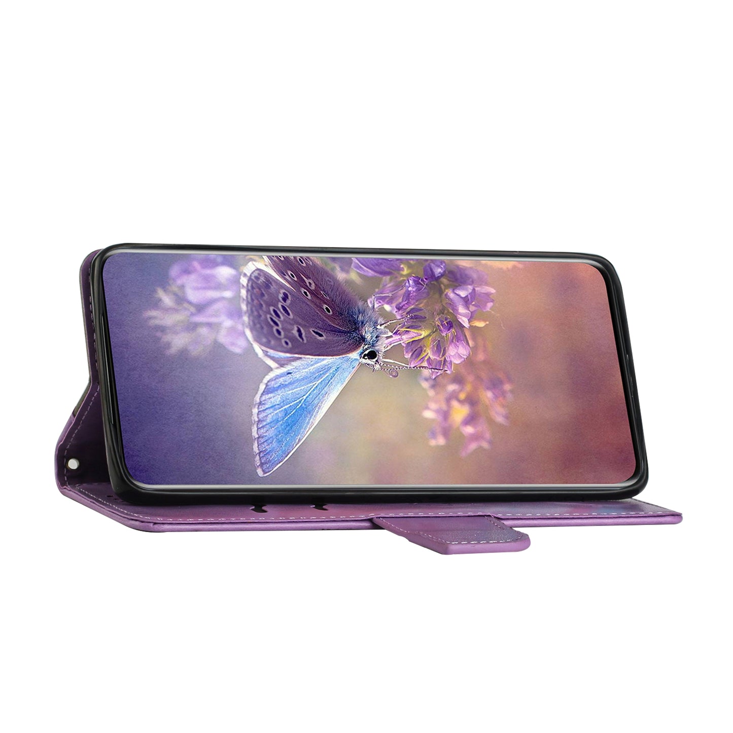 Wallet Stand Phone Case for Samsung Galaxy S20 FE 2022/S20 FE 4G/FE 5G/S20 Lite Scratch Resistant PU Leather Cover Butterfly Flower Imprinted Phone Protector - Purple