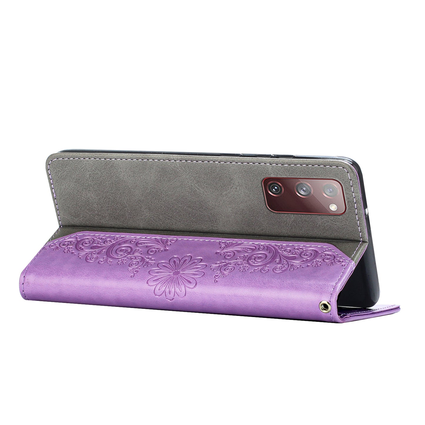Wallet Stand Phone Case for Samsung Galaxy S20 FE 2022/S20 FE 4G/FE 5G/S20 Lite Scratch Resistant PU Leather Cover Butterfly Flower Imprinted Phone Protector - Purple