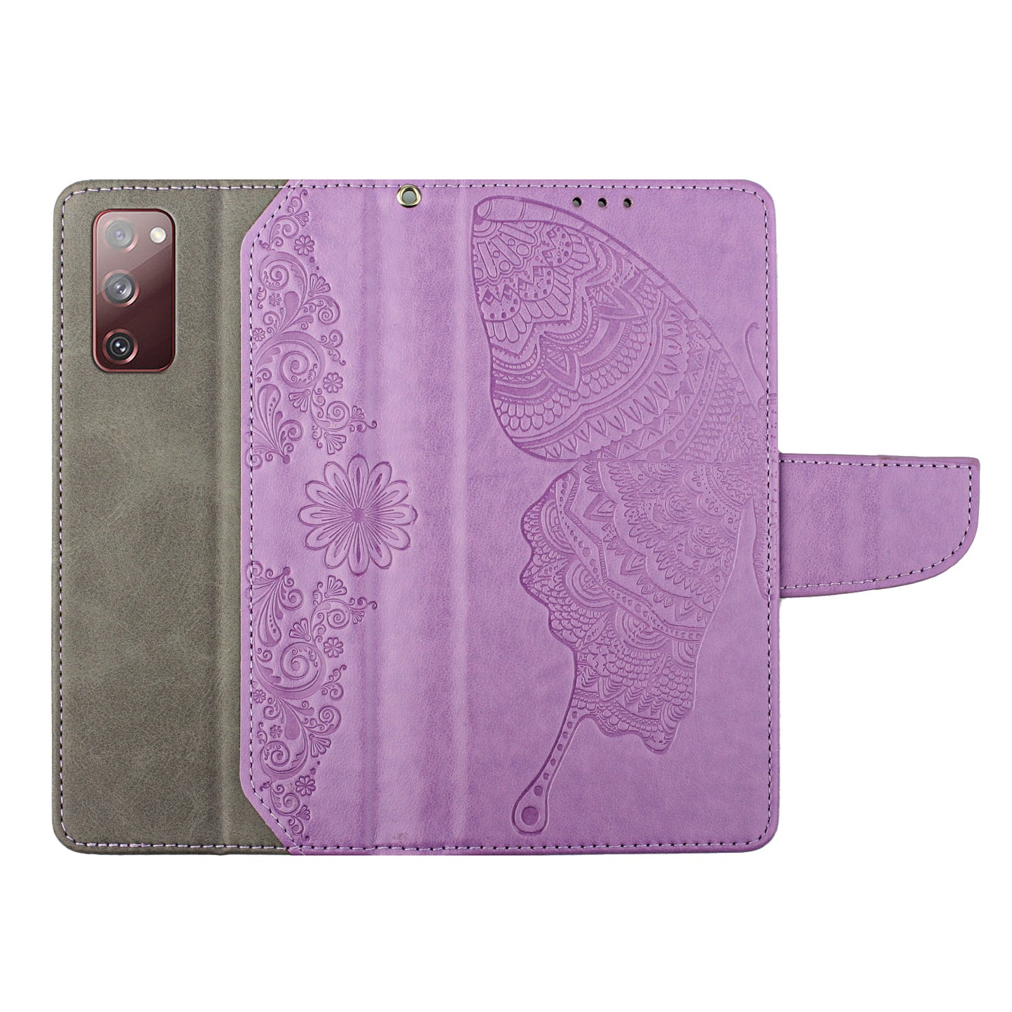 Wallet Stand Phone Case for Samsung Galaxy S20 FE 2022/S20 FE 4G/FE 5G/S20 Lite Scratch Resistant PU Leather Cover Butterfly Flower Imprinted Phone Protector - Purple