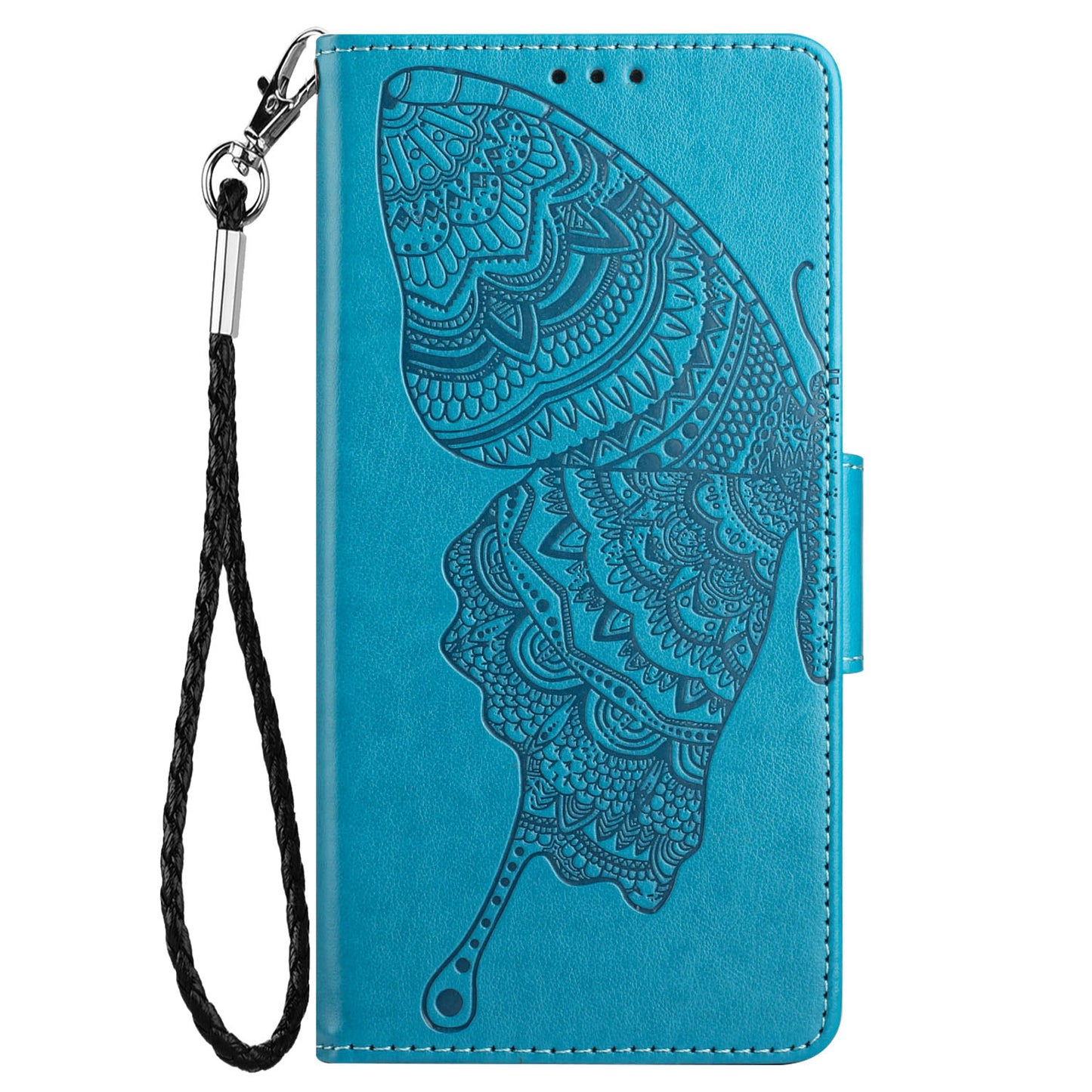 Wallet Stand Phone Case for Samsung Galaxy S20 FE 2022/S20 FE 4G/FE 5G/S20 Lite Scratch Resistant PU Leather Cover Butterfly Flower Imprinted Phone Protector - Blue